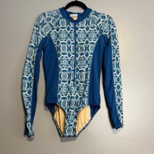 Cabana Life Blue Long Sleeve Rashguard One Piece Unisuit Swimsuit